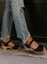 Vintage Leather Strappy Wooden Platform Sandals