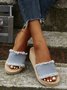 Denim Wide Strap Raw Trim Beach Slippers