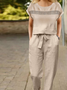 Crew Neck Casual Plain Patchwork Lace Two-Piece Set