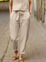 Crew Neck Casual Plain Patchwork Lace Two-Piece Set