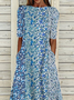 Boat Neck Casual Floral Dress