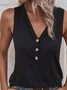 Casual V Neck Buckle Jersey Tank Top