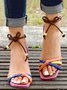 Color Block Strap Beaded Chunky Heel Ankle Strap Sandals