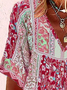 Plus Size Vacation V Neck Loose Disty Floral Shirt