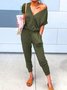 Plain Lace-up Pockets Casual Jumpsuit