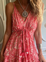 Tassel V Neck Vacation Floral Dress