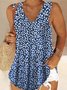 Plus Size Loose Disty Floral V Neck Vacation Tank Top