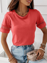 Casual Short Sleeve Crew Neck Lace Shirt