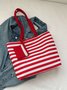 Contrast Color Stripe Tote Women's Shoulder Bag Coin Purse Large Capacity