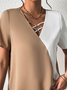 Casual Color Block V Neck Hollow Out Shirt
