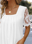 Square Neck Plain Lace Casual Shirt
