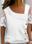 Casual Asymmetrical Neck Buttoned Mesh Shirt
