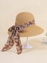 Vacation Floral Ribbon Decorated Straw Hat Bohemia Beach Women's Sunscreen Accessories