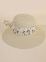 Vacation Floral Ribbon Decorated Straw Hat Bohemia Beach Women's Sunscreen Accessories