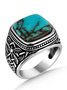 Vintage Turquoise Ethnic Embossed Pattern Ring Casual Vacation Women's Jewelry