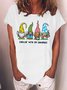 Women's Garden Gnomies Print Casual Loose T-Shirt