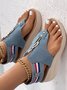 Zip Front Design Denim Wedge Heel Thong Sandals