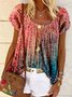 Plus Size Casual Ombre Loose Crew Neck Shirt