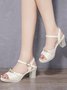 Metallic Block Heel Strap Sandals