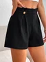 Casual Buttoned  Plain Shorts