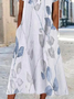 Loose Casual Leaf V Neck Dress