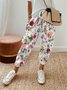 Floral Lace-up Pockets Casual Pants