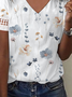 V Neck Lace Floral Casual T-Shirt