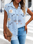 Buttoned Loose Casual Floral Blouse