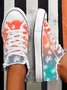 Coconut Tree Printed Ombre Frayed Raw Hem Canvas Shoes