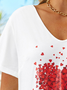 Plus Size Love V Neck Casual Loosen Short Sleeve Heart Printed T-shirt