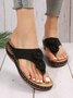 Vintage Floral Applique Wedge Heel Massage Slide Sandals