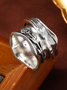 Vintage Silver Metal Rose Embossed Ring Ethnic Casual Women Accessories