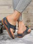Vintage Floral Applique Wedge Heel Massage Slide Sandals