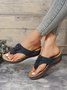 Vintage Floral Applique Wedge Heel Massage Slide Sandals