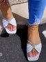 Rhinestone Bowknot Square Toe Slide Sandals