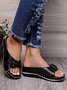 Vintage Hollow Buckle Design Wedge Slippers