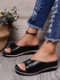 Vintage Hollow Buckle Design Wedge Slippers