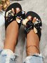 Bow Decor Floral Printed Beach Flip-Flops