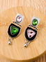 Vintage Silver Metal Two Tone Crystal Earrings Ethnic Casual Women