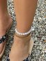 Casual Gold Metal Pearl Beaded Layered Anklet Holiday Bohemian Women Jewelry