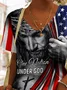 Casual V Neck Flag Independence Day T-Shirt With America Flag Jesus God