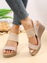 Linen Split Joint Slip On Wedge Heel Sandals