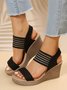 Linen Split Joint Slip On Wedge Heel Sandals