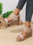 Linen Split Joint Slip On Wedge Heel Sandals