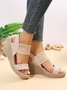 Linen Split Joint Slip On Wedge Heel Sandals