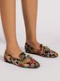 Floral Pattern Chain Decor Point Toe Flat Shoes
