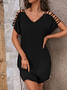 Plain Casual Cut-Outs V Neck Dress