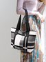 Casual Leather Contrast Check Tote Shoulder Bag Daily Urban