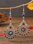 Vintage Ethnic Floral Diamond Metal Distressed Earrings Casual Women's Jewelry