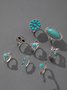 Ethnic Style Silver Metal Inlaid Turquoise Ring Set Retro Casual Women's Jewelry